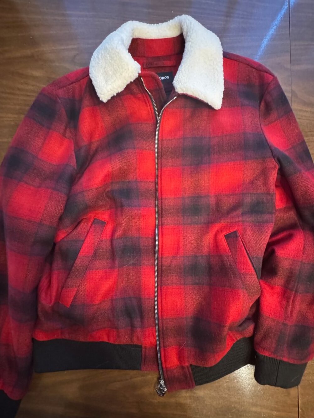 Bonobos Red Plaid Sherpa Collar Wool Bomber - Size M - Like New